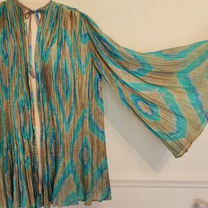 Sister Max Flared Sleeve Silk Bohemian Pleated Top Cardigan Medium Dyed Design